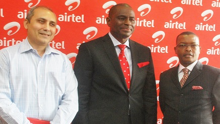 (L-r): Ajay Bakshi, director, Customer Services Delivery, Segun Ogunsanya, managing director & CEO and Dele Anifowoshe, general manager, Brands, all from Airtel Nigeria, during the launch of Airtel’s new “It’s Now commercial”.